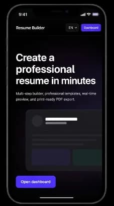 Resume Builder - Mobile view